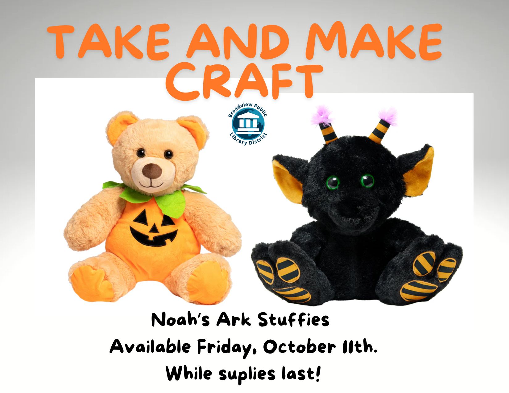 Take & Make Craft for 10/11/2024 Noah's Ark Halloween Stuffies